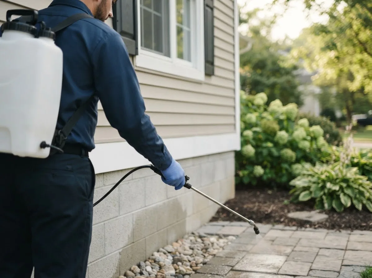 Pest control technician inspecting a home in Bingham, IL